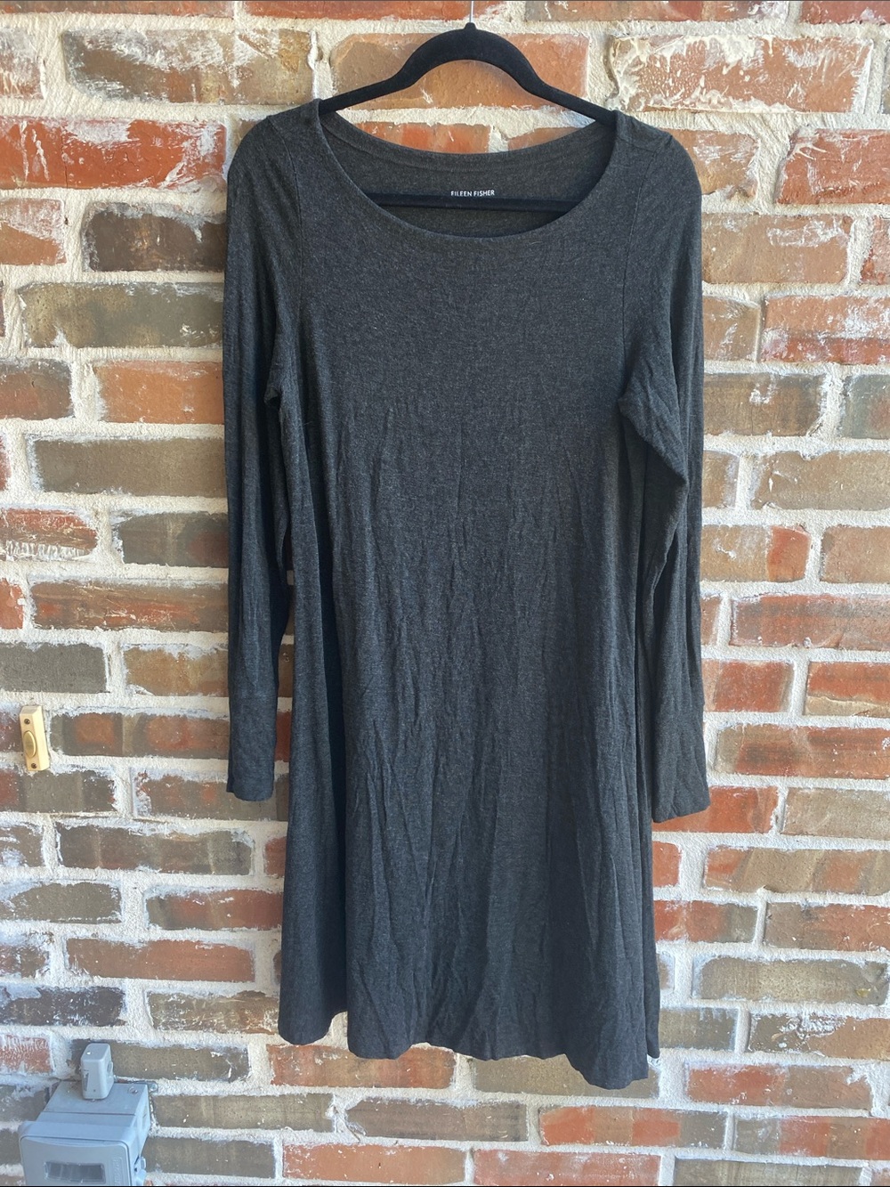 Eileen Fisher Dark Charcoal Scoop-Neck Long-Sleeve A-Line Dress Size M